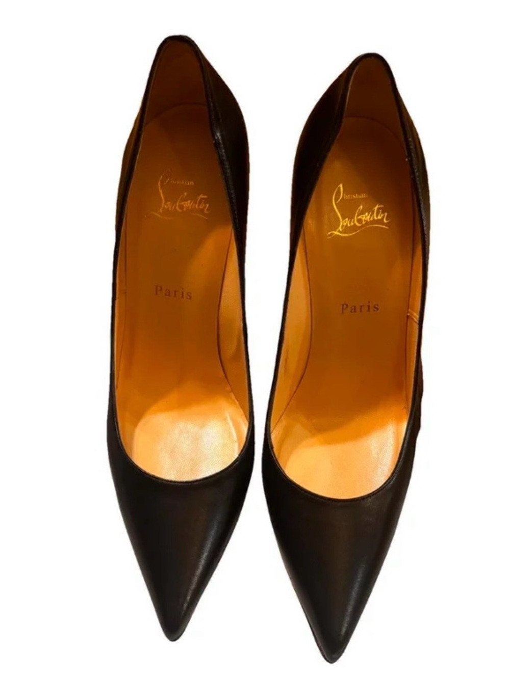 Christian Louboutin Black Leather Pointed-Toe Pumps